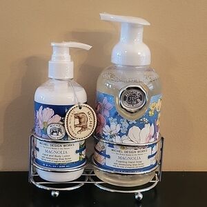 MICHEL DESIGN WORKS Foaming Hand Soap and Lotion Caddy Gift Set, Magnolia
